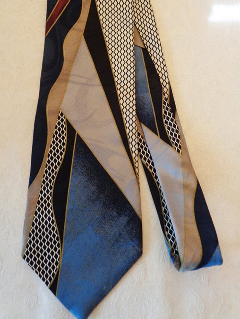 J.T. Beckett Men's Silk Necktie - Blue Multi Color Geometric Pattern